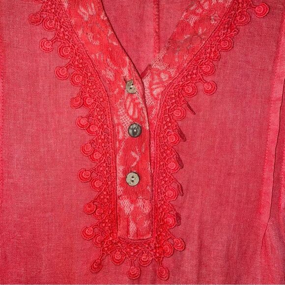 Alessia Pacini 2X 100% Linen Dress Midi Sleeveless Lace Split Neck - Picture 5 of 9